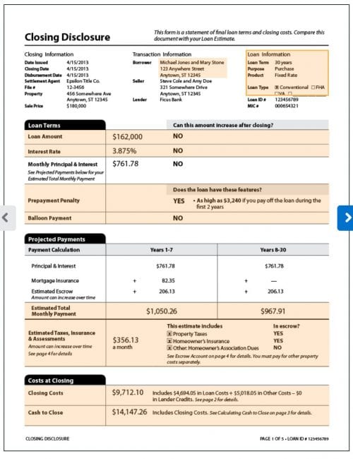 closing disclosure page 1