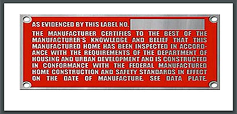 HUD tag for manufactured home