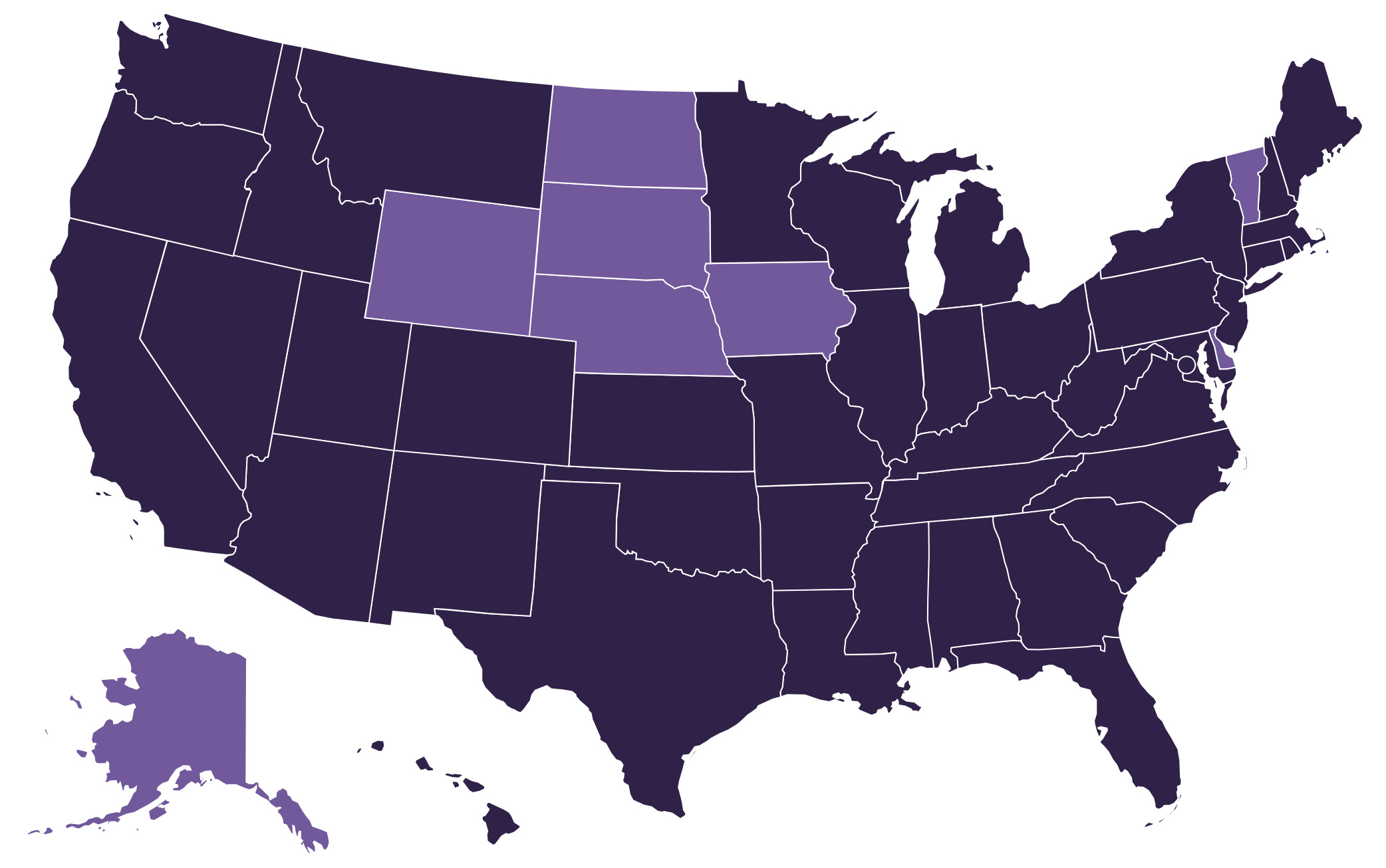 Map showing loanDepot mortgage availability. loanDepot is licensed in all 50 states and has branches in 43 states.