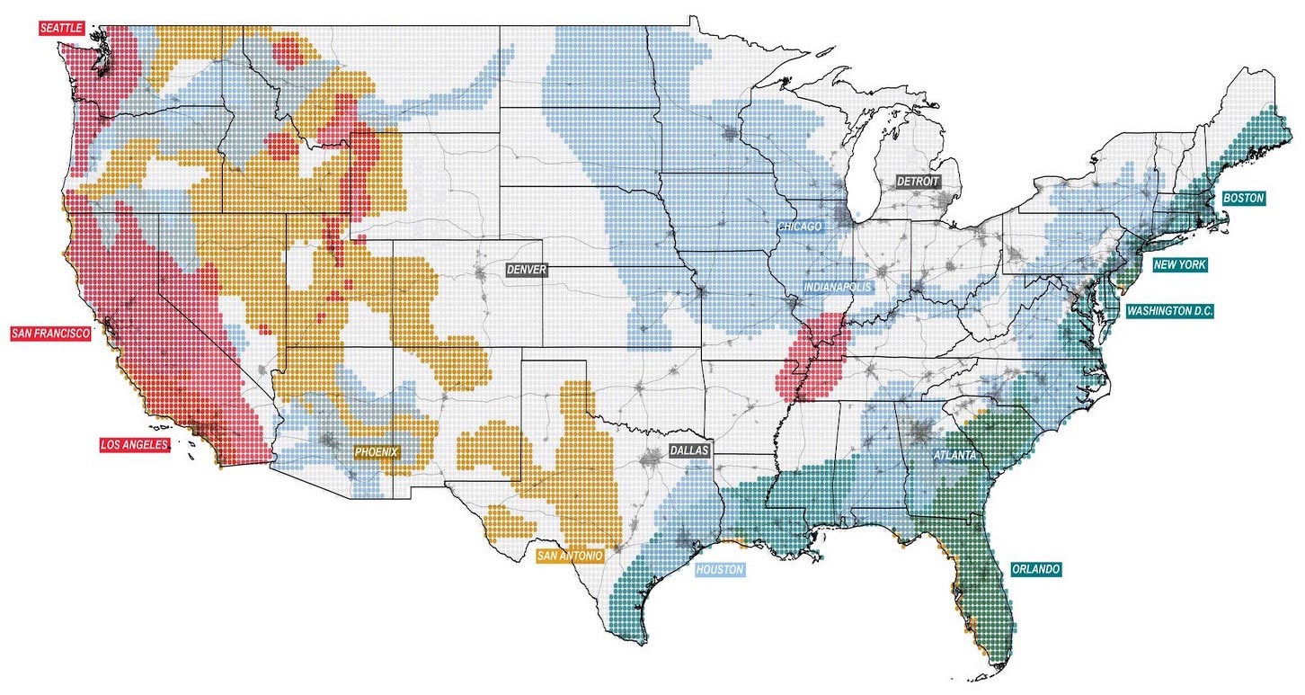 Climate change map shows which areas of the US will be affected by which natural disasters