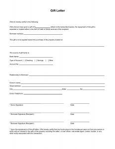 Gift letter template for mortgage down payment gift. For FHA, VA, USDA, conventional loans.